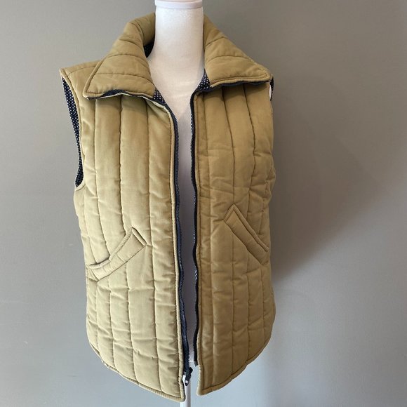 Marti Merritt Jackets & Blazers - Marti Merritt Vintage 70s Quilted Vest Biege/Blue White Polka Dot Women’s Size M